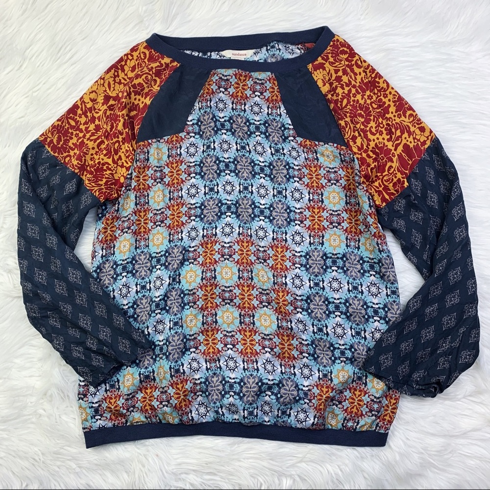 Sundance Silk Abstract Print Long Sleeve Blouse